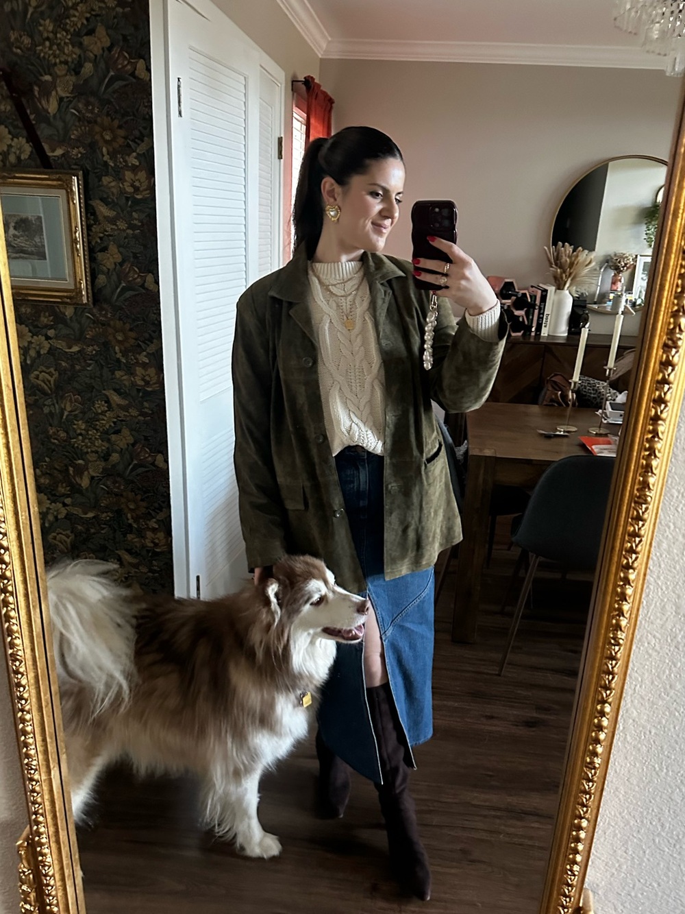 Olive Suede Leather Jacket - Women's Classic Blazer